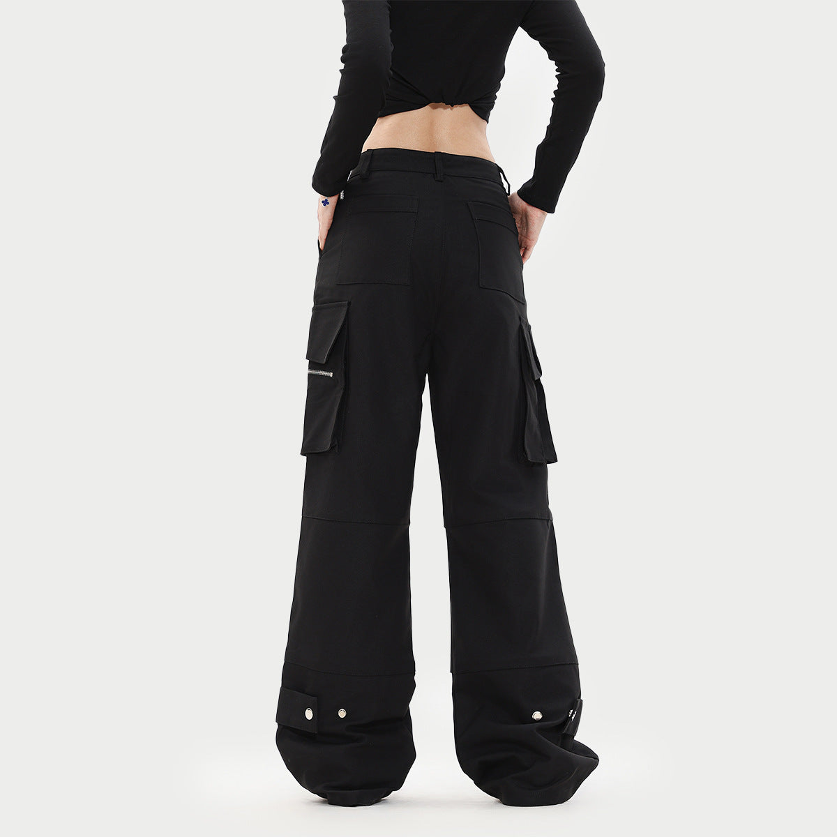 Retro Black Straight Overalls For Women