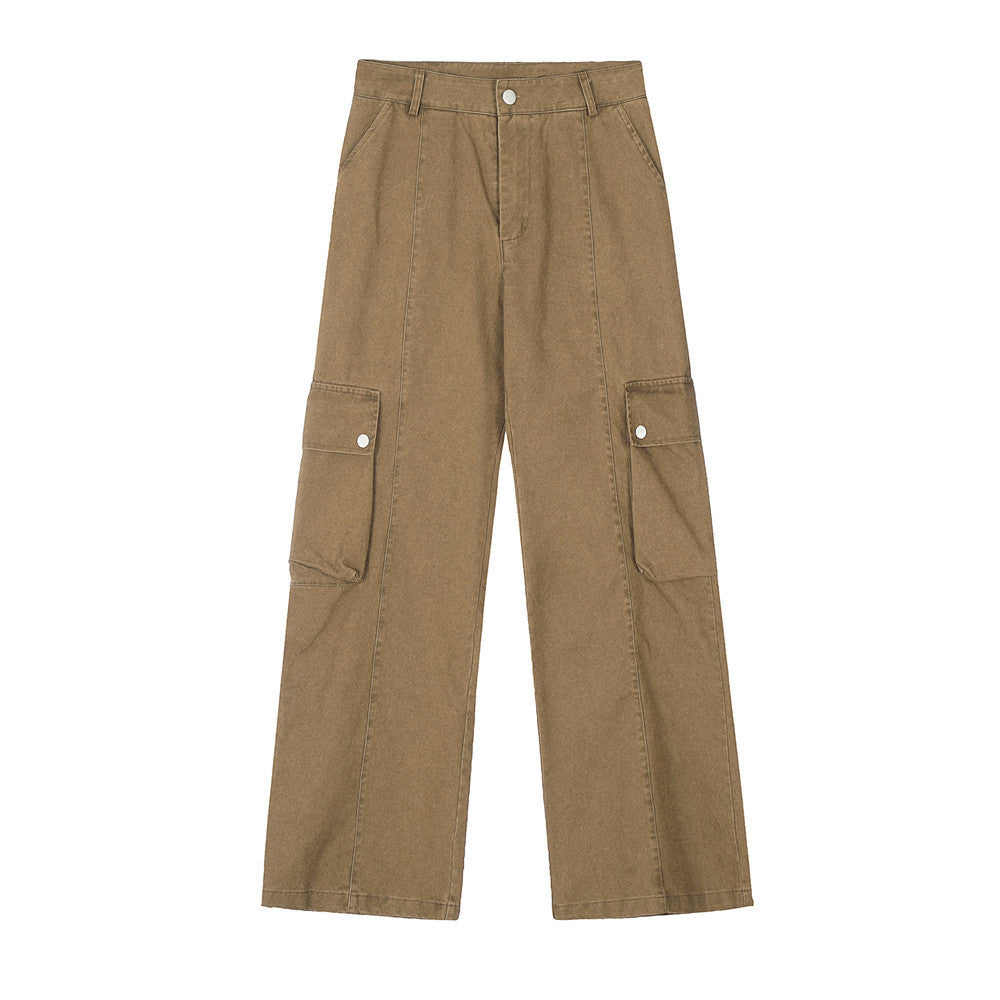 Punk Washed And Worn Loose Straight Cargo Men Trousers