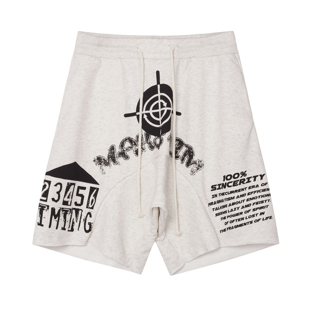 Dark High Street Letter Print Casual Short Sweatpants Men's Clothing