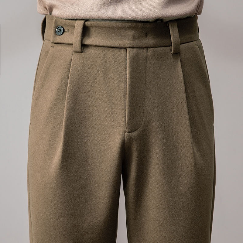 Wool Loose Straight Brushed Casual Trousers