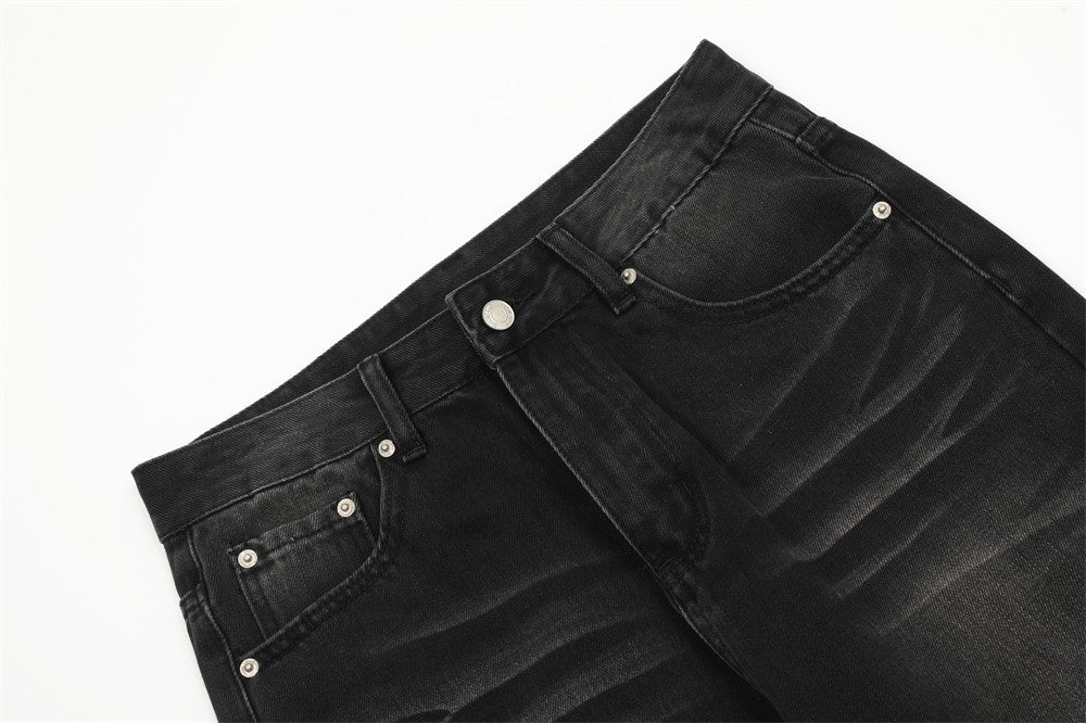 Washed Black Straight Jeans For Men