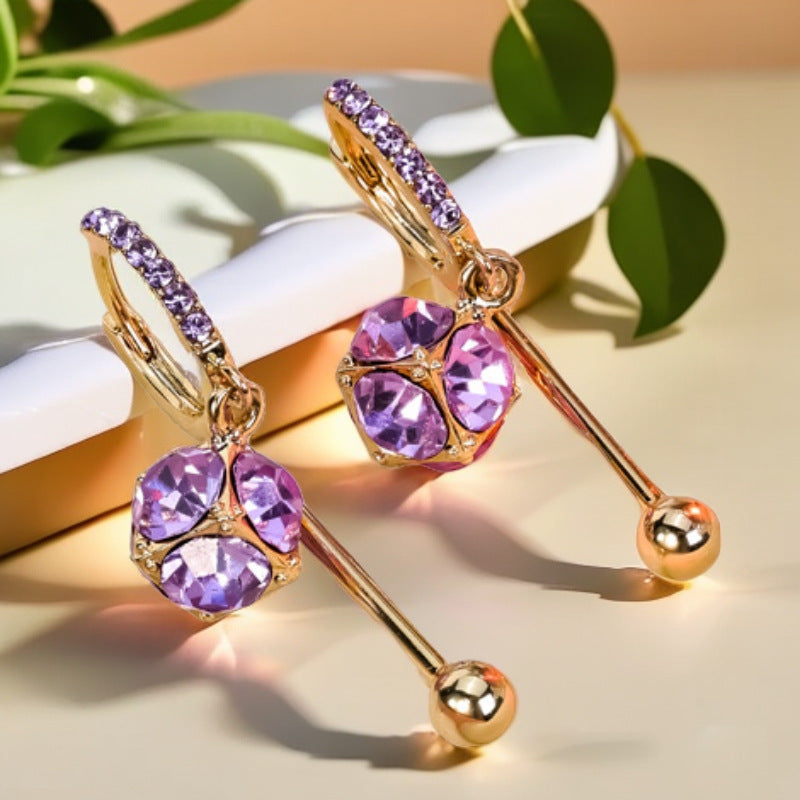 Zinc Alloy Plating Purple Diamond Women's Earrings