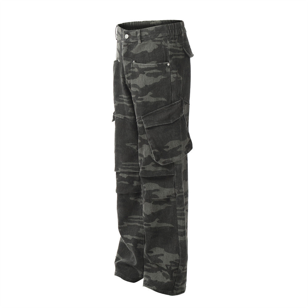 Multi-pocket Design Sense Baggy Straight Trousers