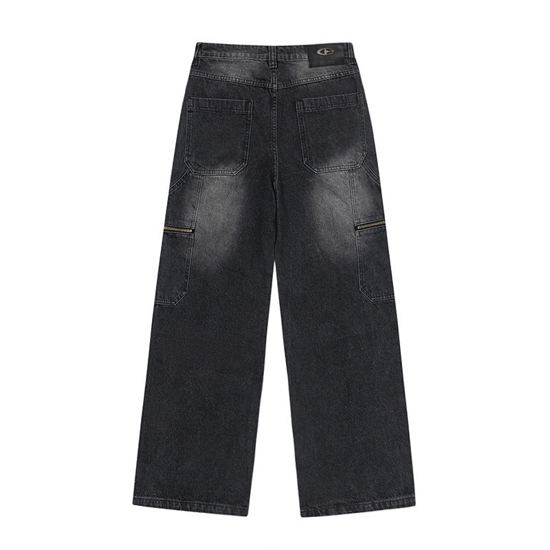 Retro Washed Cargo Jeans Straight-leg Wide-leg Pants