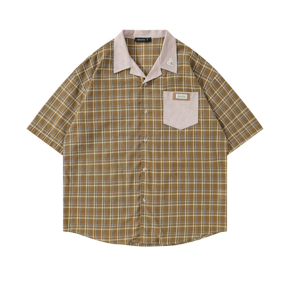 Fashion Plaid Short Sleeve Shirt Men