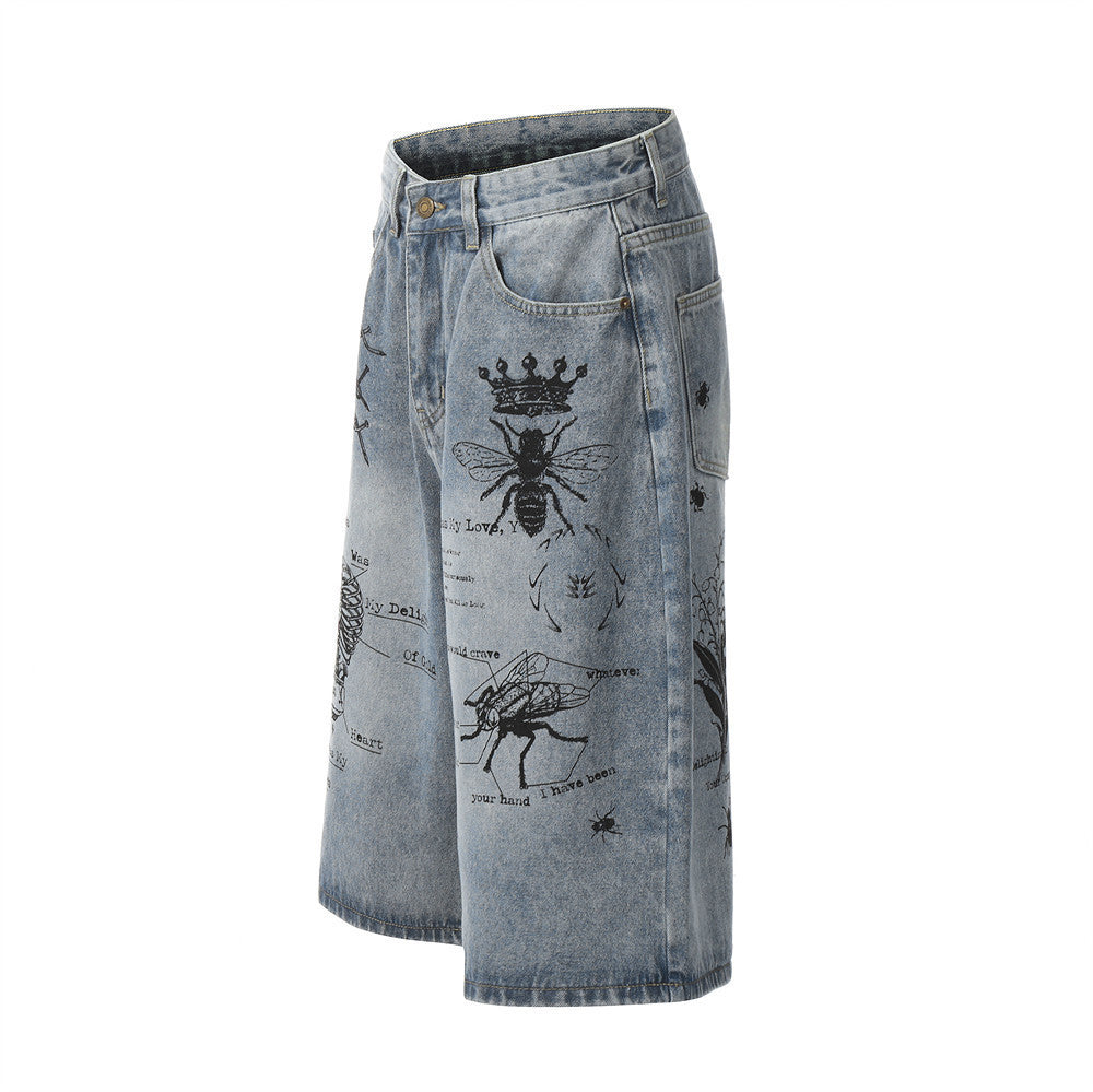 Graffiti Printing Jeans Middle Pants Men