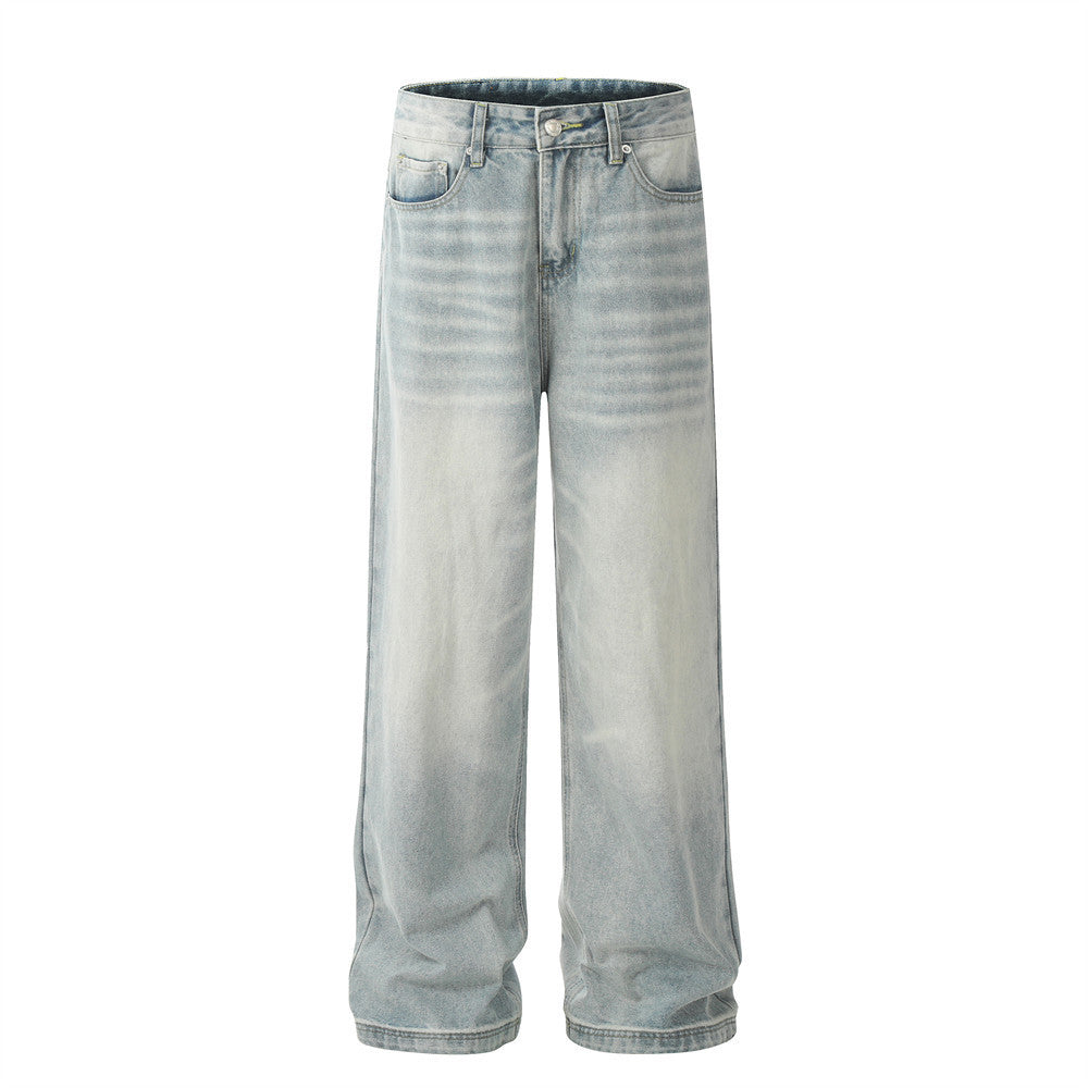 Water Ripple White Washed Straight Jeans