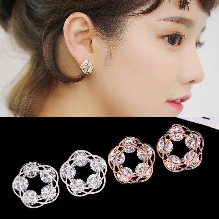 New Women's Sterling Silver Elegant Pentagram Diamond Stud Earrings