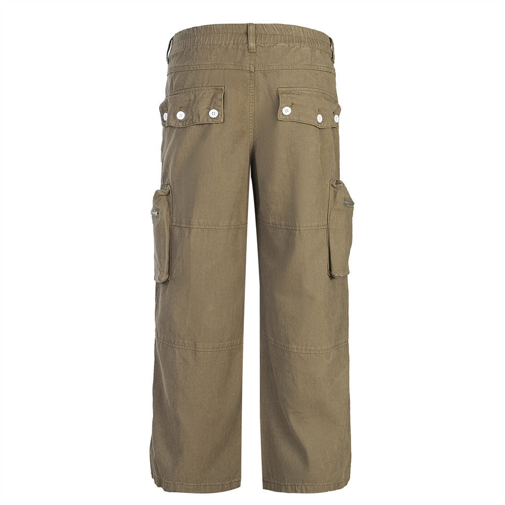 Straight-leg Overalls Pleated Paratrooper Pants