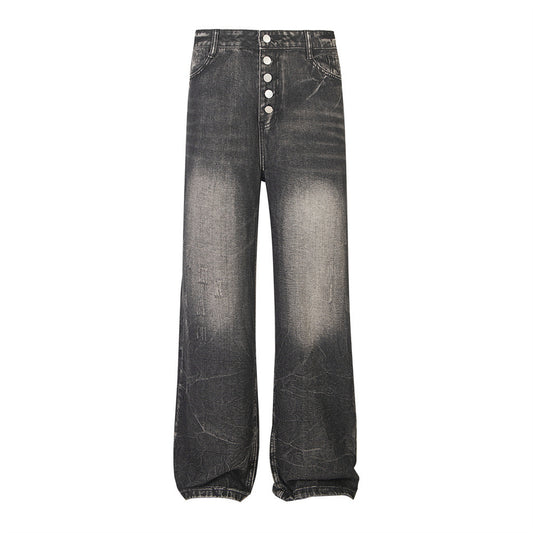 Worn Denim Wide Leg Mop Pants Men