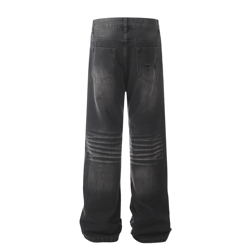 Washed Black Straight Jeans For Men