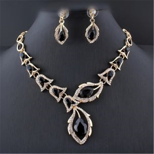 Golden Jewelry Set Bridal Necklace Earrings Wedding Two-piece Banquet Accessories