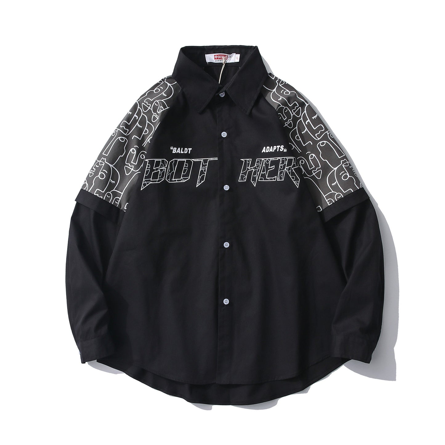 Fake Two Long-Sleeved Men's Shirts Loose Black Shirts