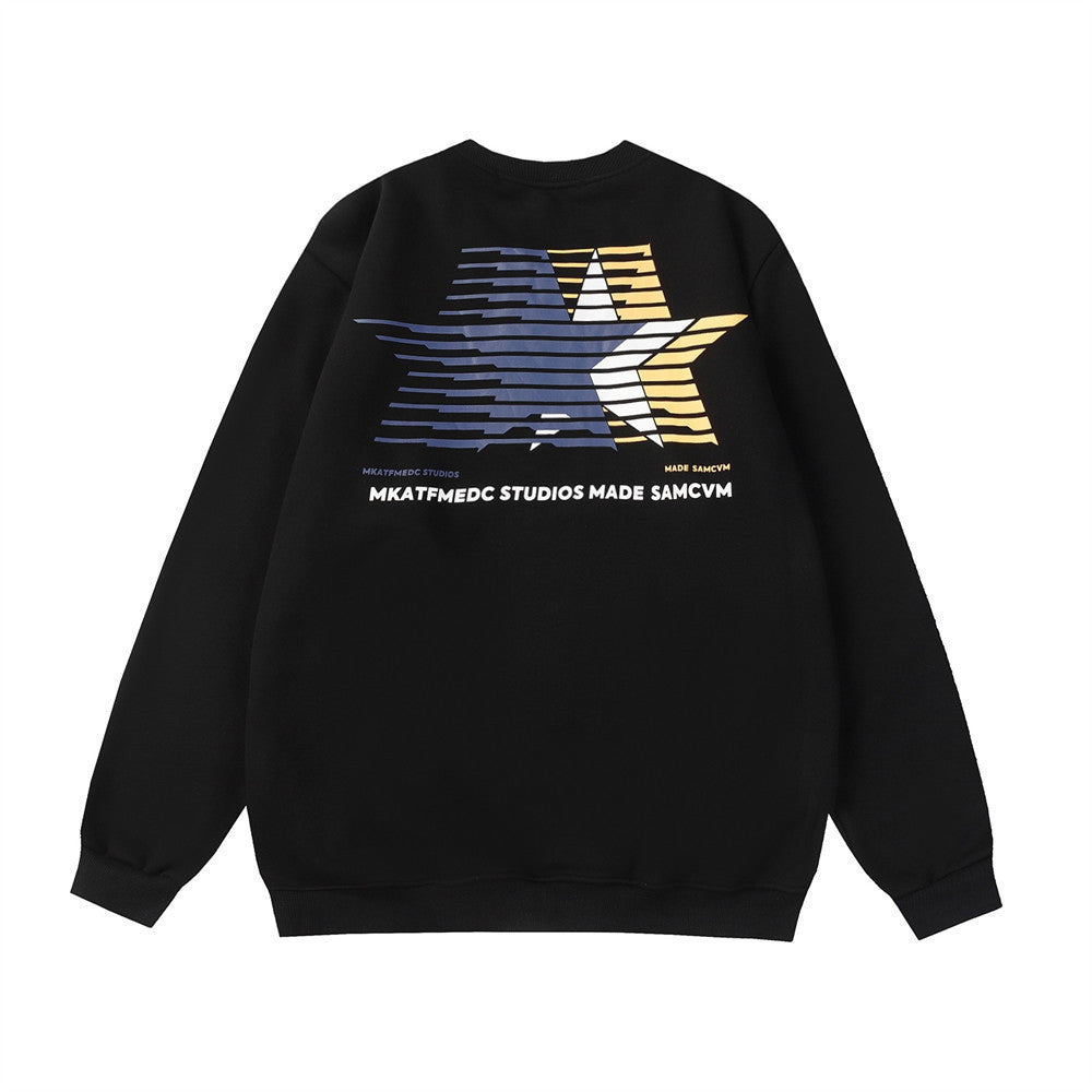 Street Fashion Star Printing Crew Neck Sweater