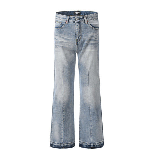 Distressed Raw Edge Denim Bootcut Trousers Men's