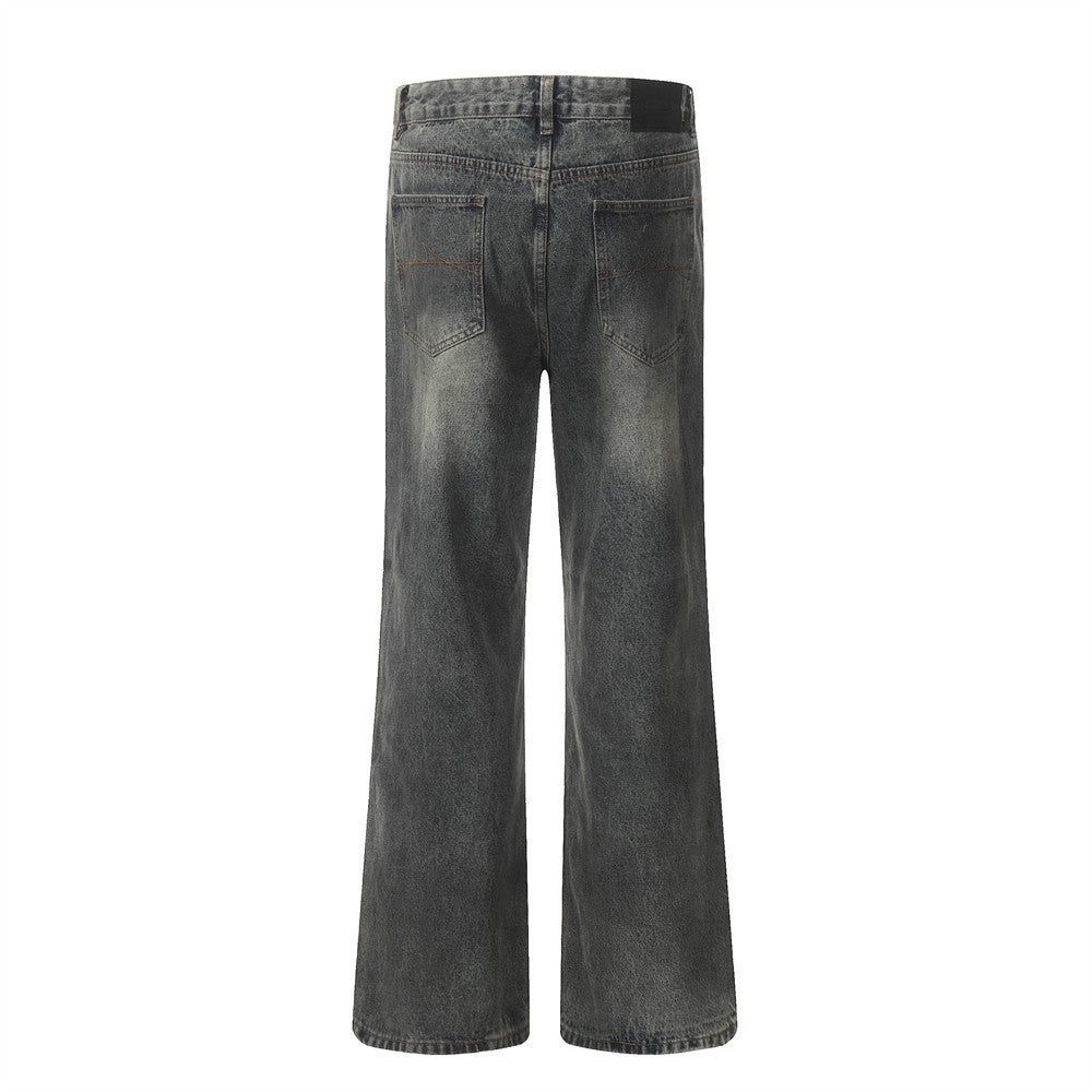 Distressed Dirty Denim Trousers Trendy Niche