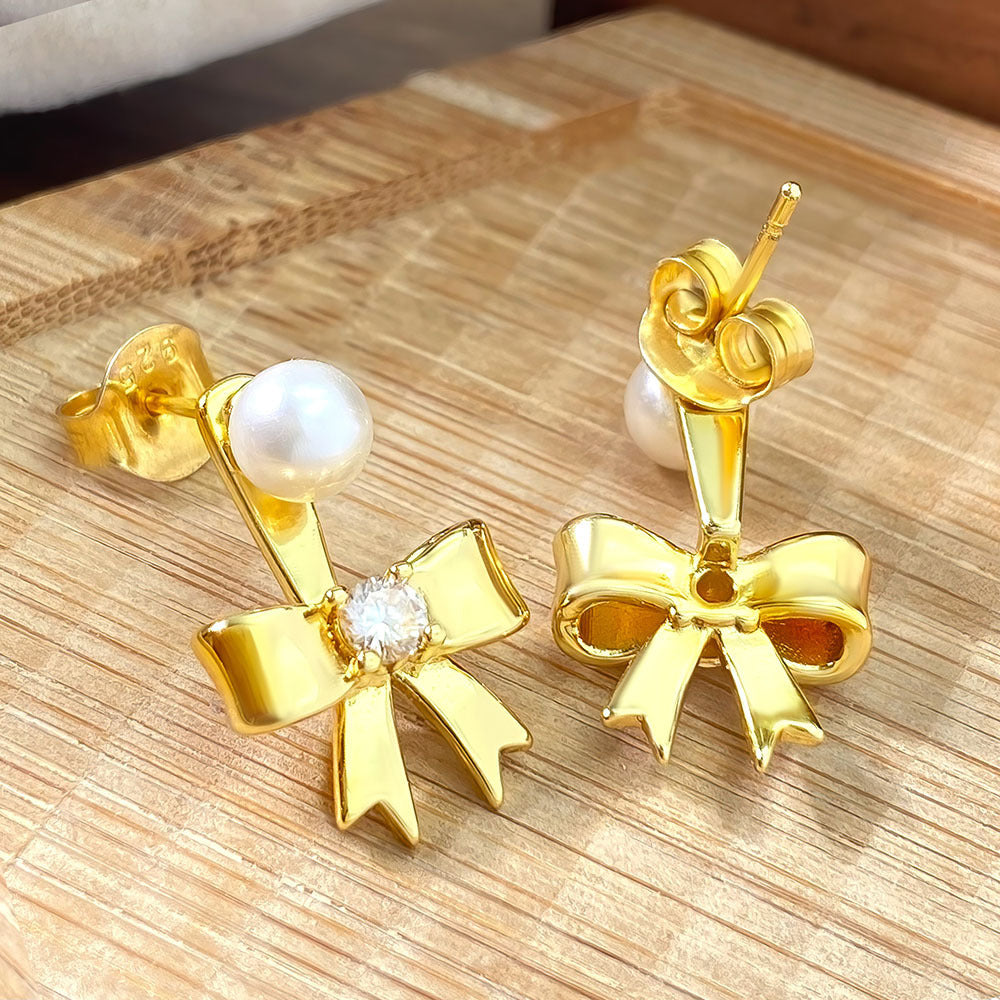 Women's Bow Pearl Stud Earrings