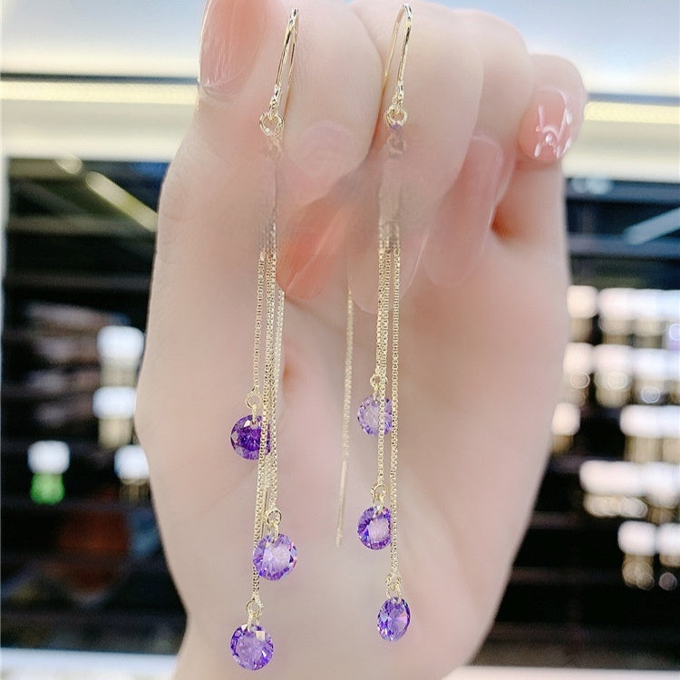 Purple Crystal Flowers All-match South Korea Earrings