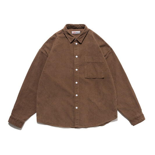 Loose Solid Color Corduroy Casual Shirt For Men