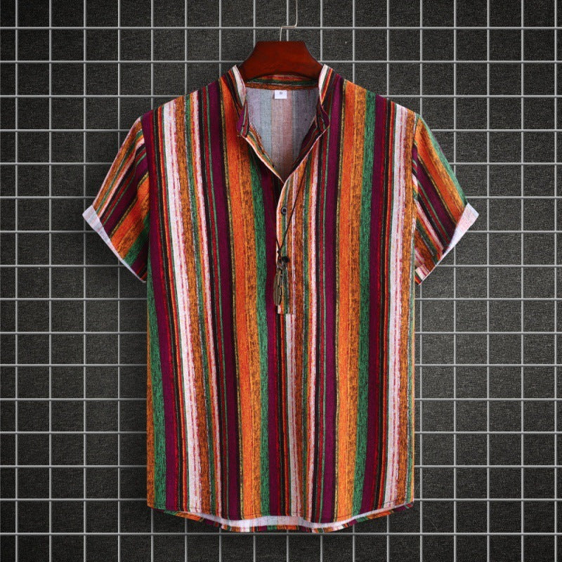 Ethnic Style Striped Cotton-linen Shirt