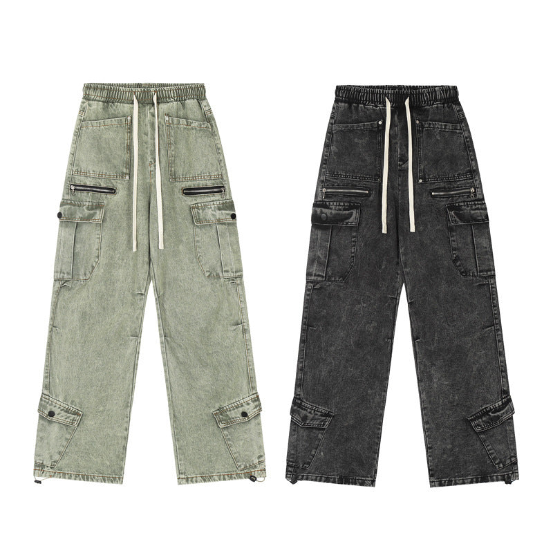 High Street Retro  Multi-pocket Workwear Jeans