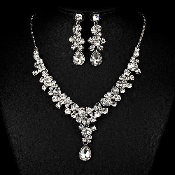 Wedding Bride Necklace Earrings Simple Diamond Jewelry