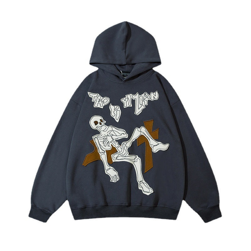 Embroidered Skull Hooded Sweater