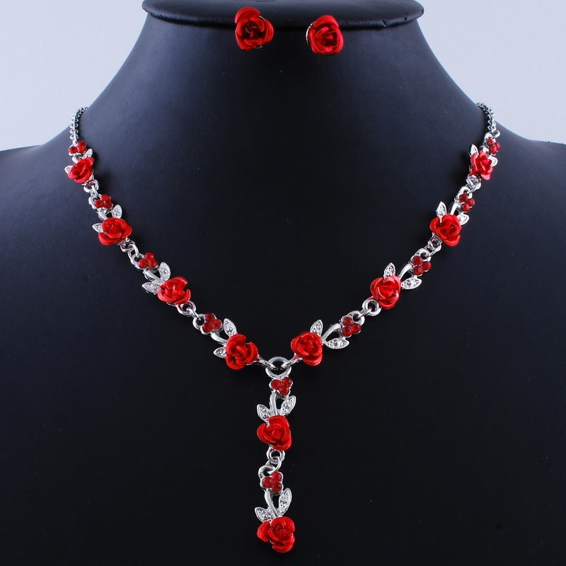 United States fashion rose alloy necklace, earrings set of foreign trade