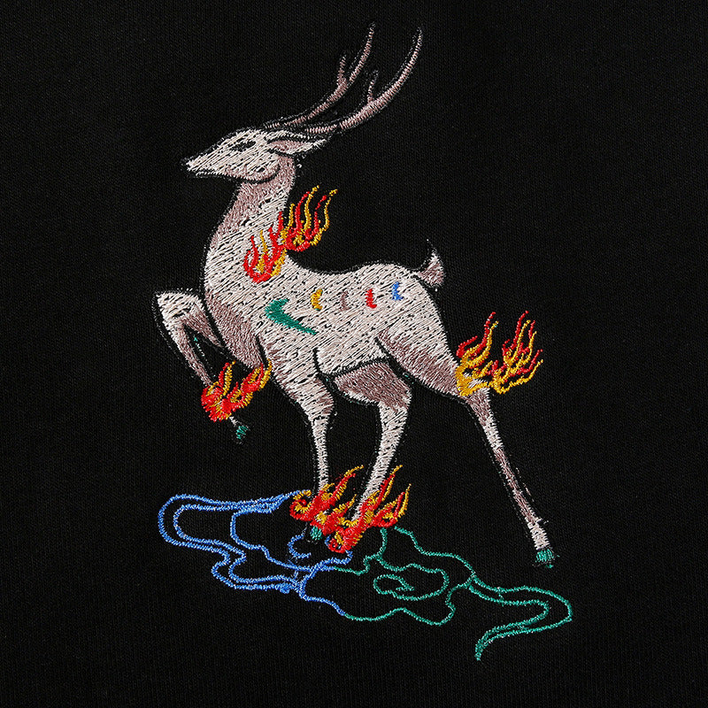 Embroidered Sweater Deer Stitch Round Neck