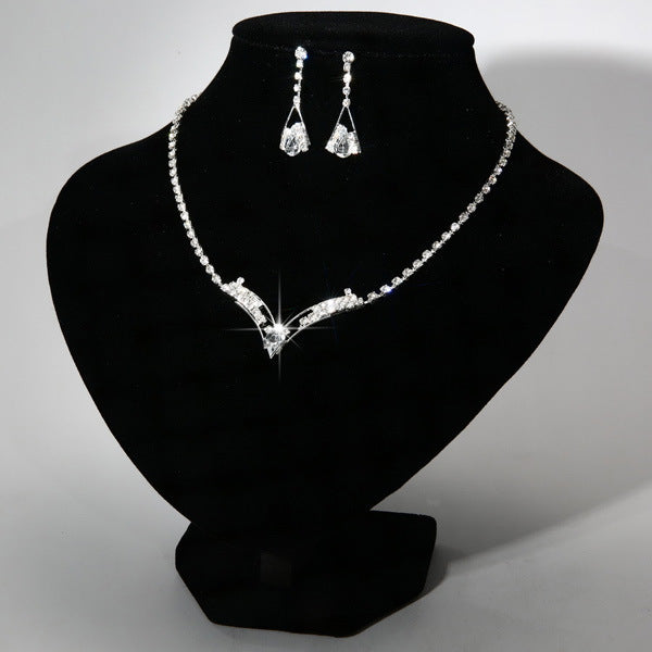 Fashion bride necklace, earring set, silver plated wedding jewelry 2 sets