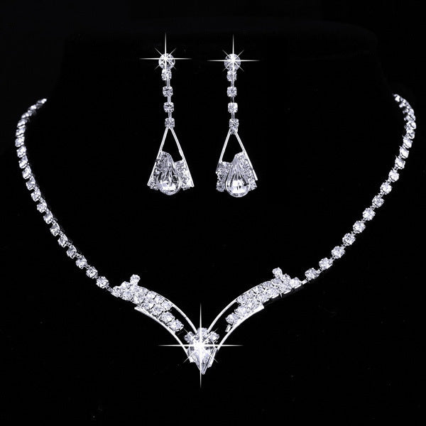 Fashion bride necklace, earring set, silver plated wedding jewelry 2 sets