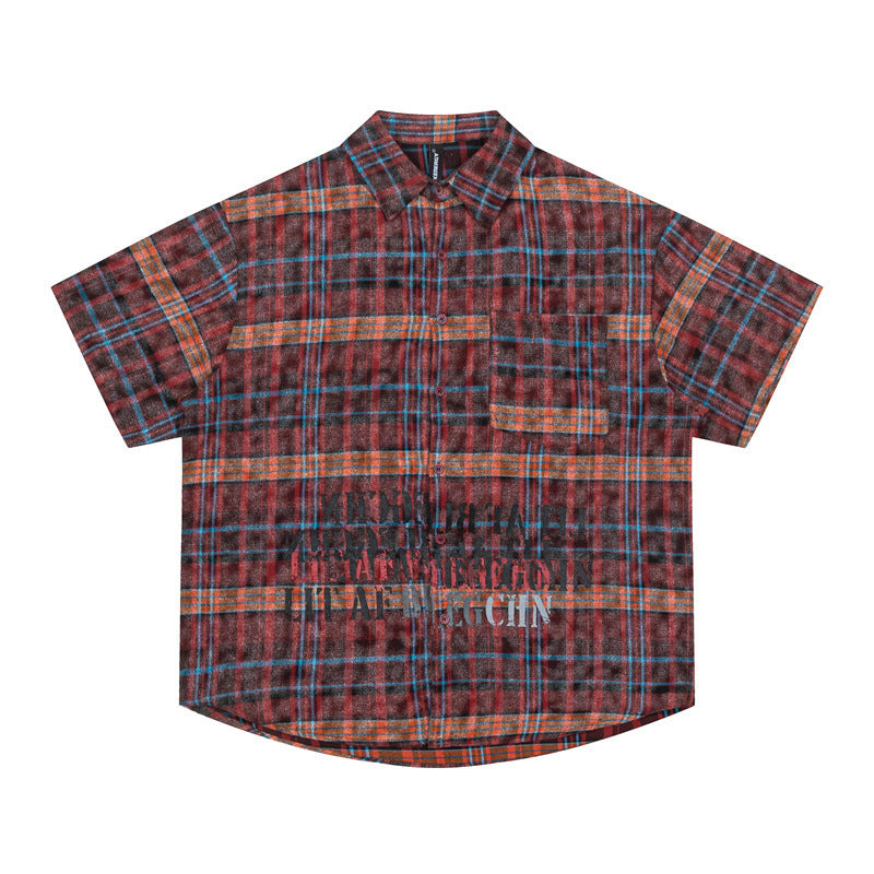 Printed Plaid Half Sleeve Jacket Men's Casual Short Sleeve Shirt