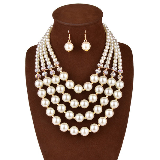 Europe necklace crystal pearl Long Necklace Earrings