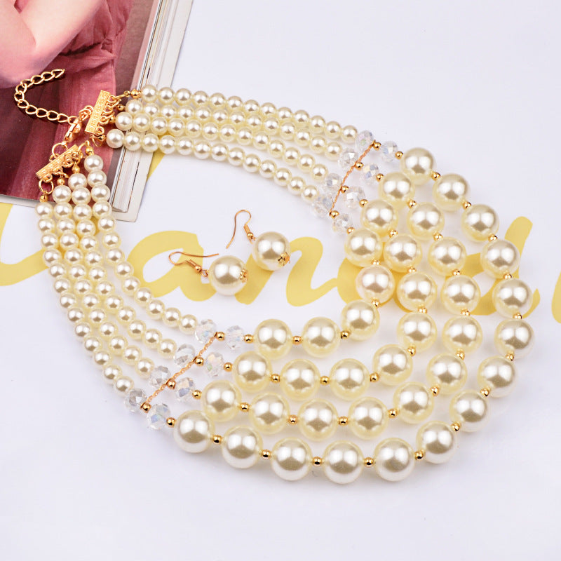 Europe necklace crystal pearl Long Necklace Earrings