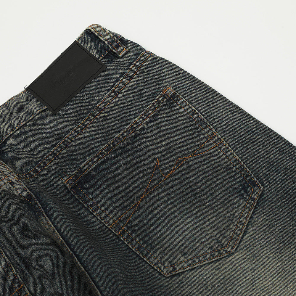 Distressed Dirty Denim Trousers Trendy Niche