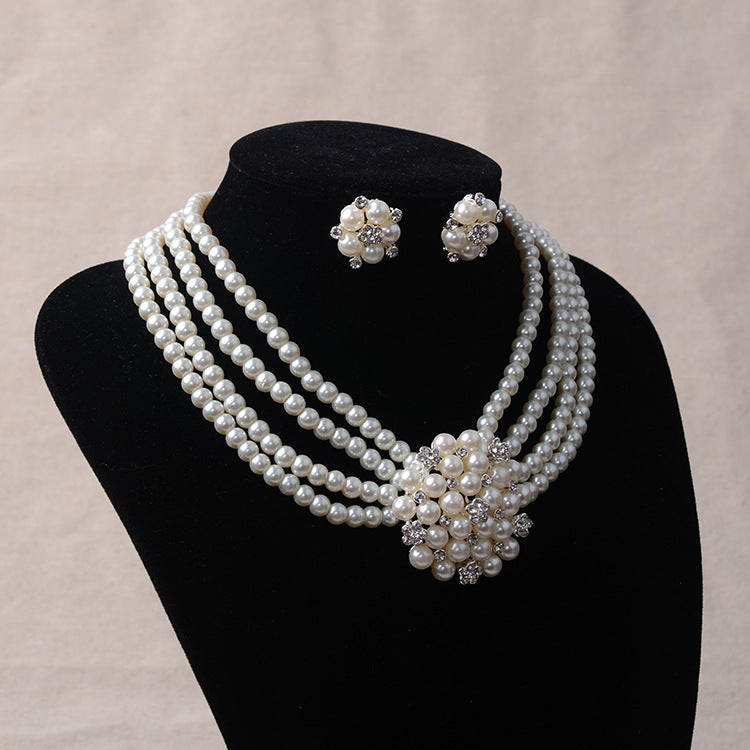 Luxury pearl, flower necklace, earring set, wedding accessories