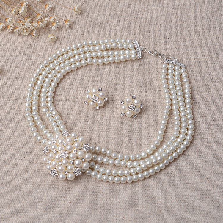 Luxury pearl, flower necklace, earring set, wedding accessories