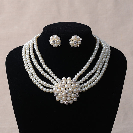 Luxury pearl, flower necklace, earring set, wedding accessories