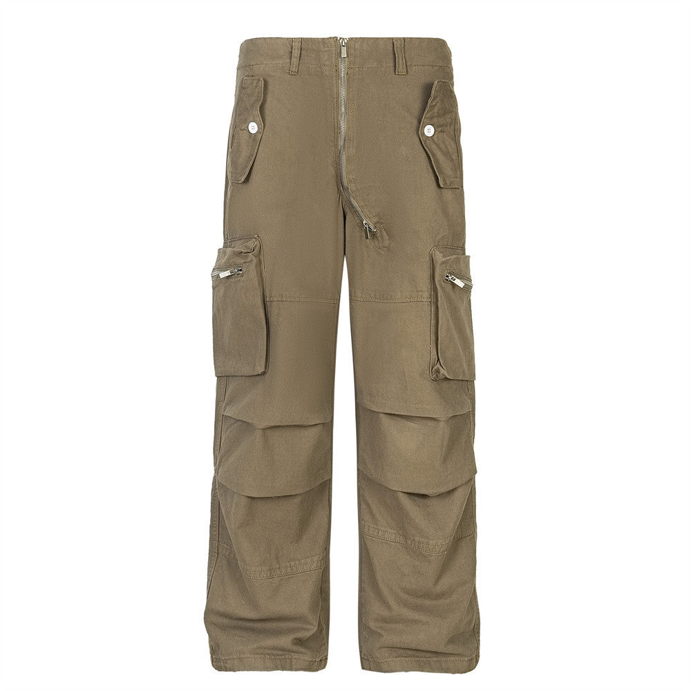 Straight-leg Overalls Pleated Paratrooper Pants