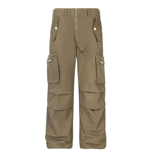 Straight-leg Overalls Pleated Paratrooper Pants