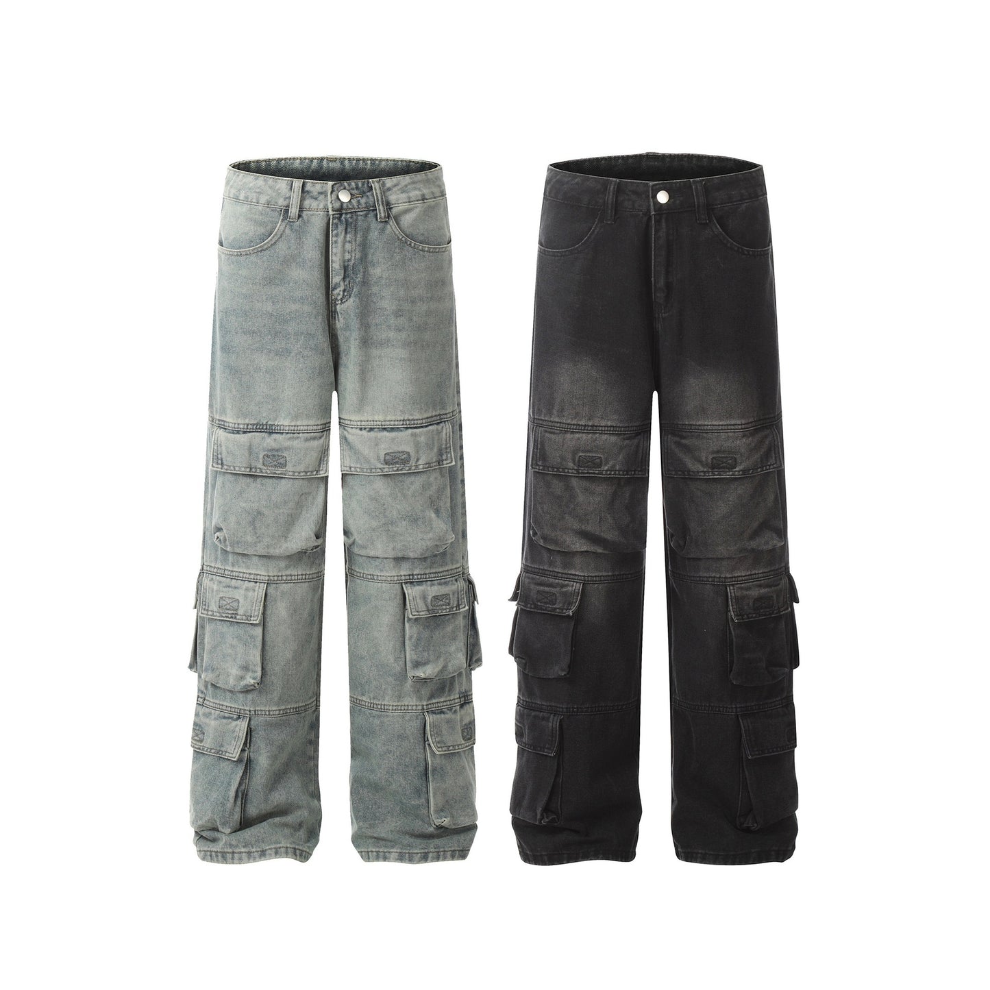 Street Heavy Washed Multi-pocket Casual Jeans Men