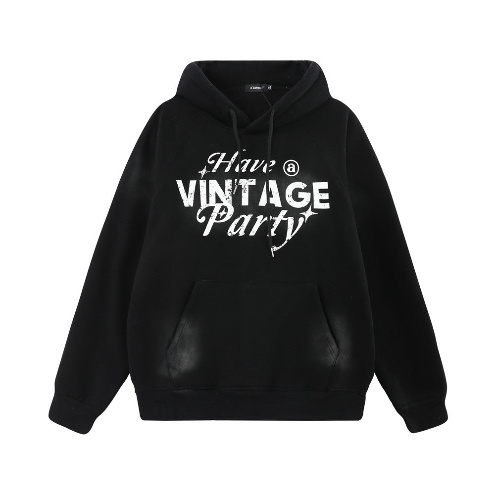 Street Letters Printed Velvet Padded Hoodie