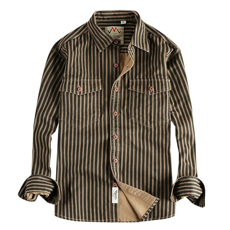 American Retro Trend Stripes Men's Long-sleeved Shirt