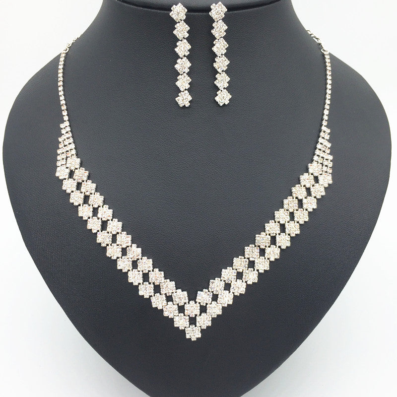 Diamond Pendant Earring Set Korean wedding dress accessories female Necklace