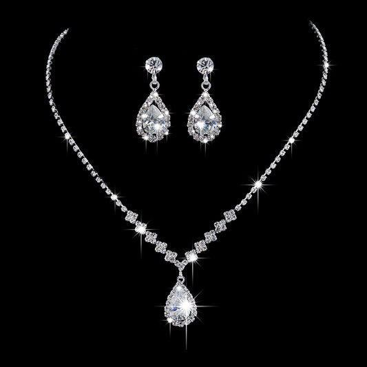 Full Rhinestone Necklace Earrings Jewelry Set