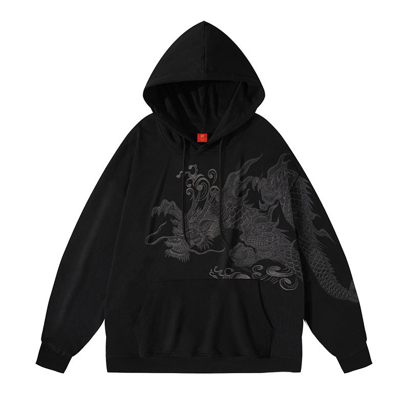 Dragon Embroidered Hoodie Men's Fashion Plus Size