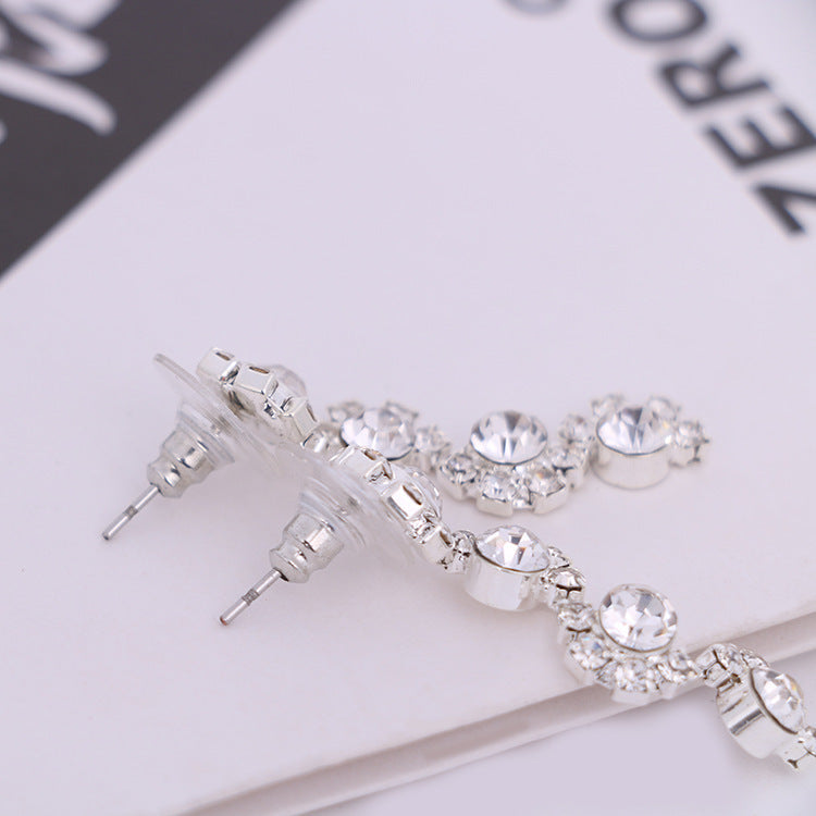 Simple diamond earrings necklace set dress wedding jewelry accessories