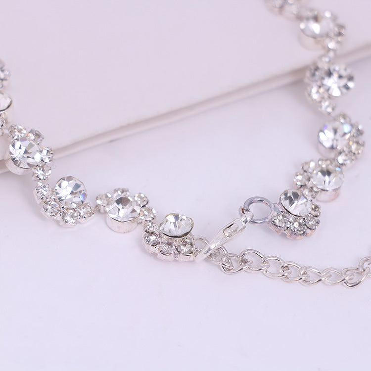 Simple diamond earrings necklace set dress wedding jewelry accessories