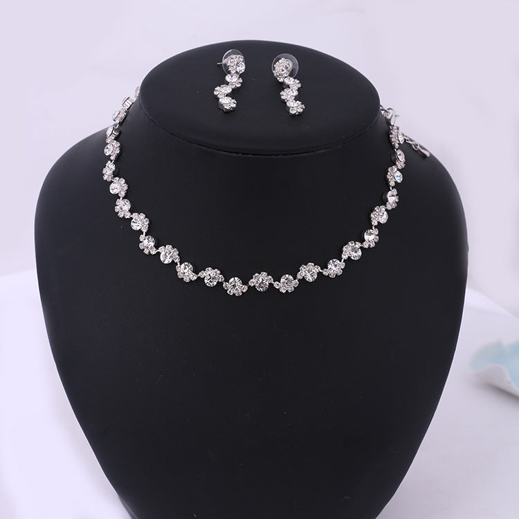 Simple diamond earrings necklace set dress wedding jewelry accessories