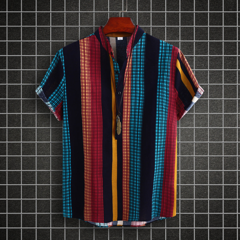 Ethnic Style Striped Cotton-linen Shirt